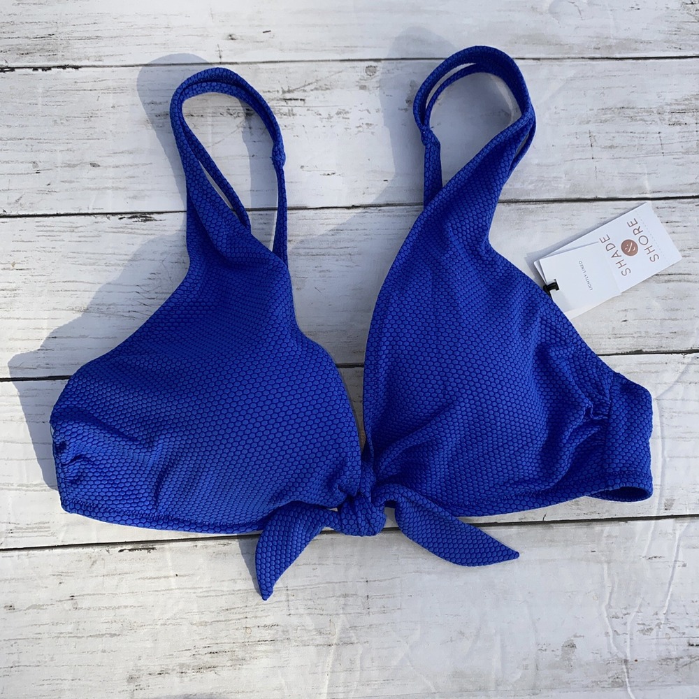 Shade & Shore 34B Blue Textured Bikini Swim Top Lightly Lined Target NEW